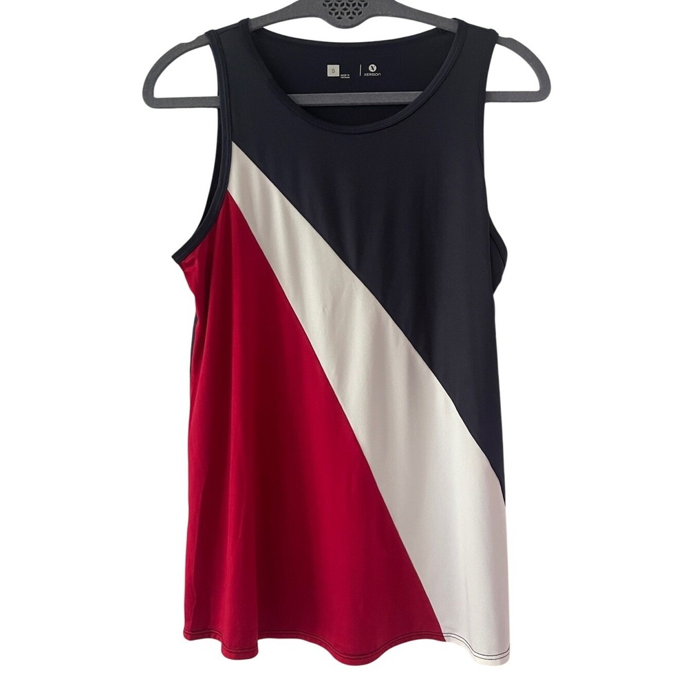 Xersion Diagonal Colorblock Red White Blue Tank Small NWT
